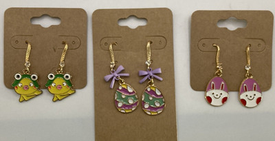 Multicolor GP & Enamel Variety Easter Dangle/Drop Easter Earrings, Set 3 Pair