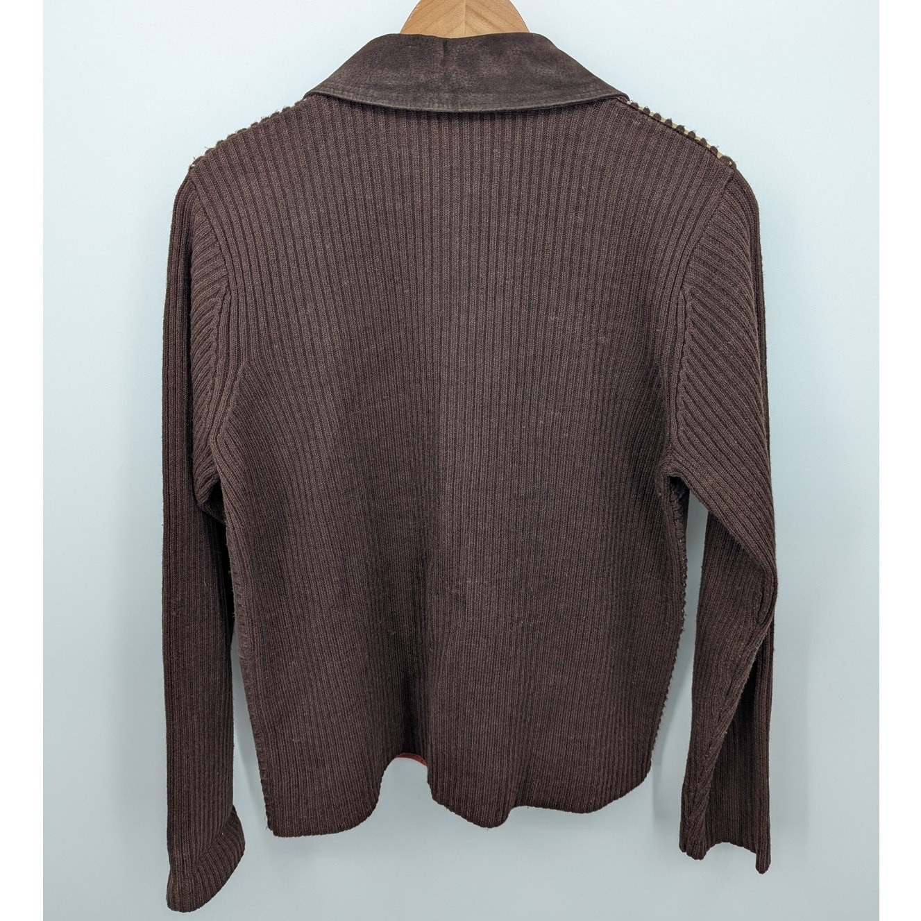 VTG Patchwork Leather Jacket Sz Medium Ribbed Kni… - image 3