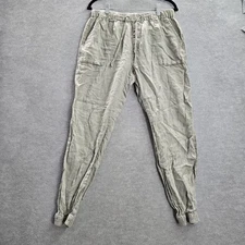 C&C California Women Pants M Gray 100% Linen Jogger Drawstring 28" Inseam