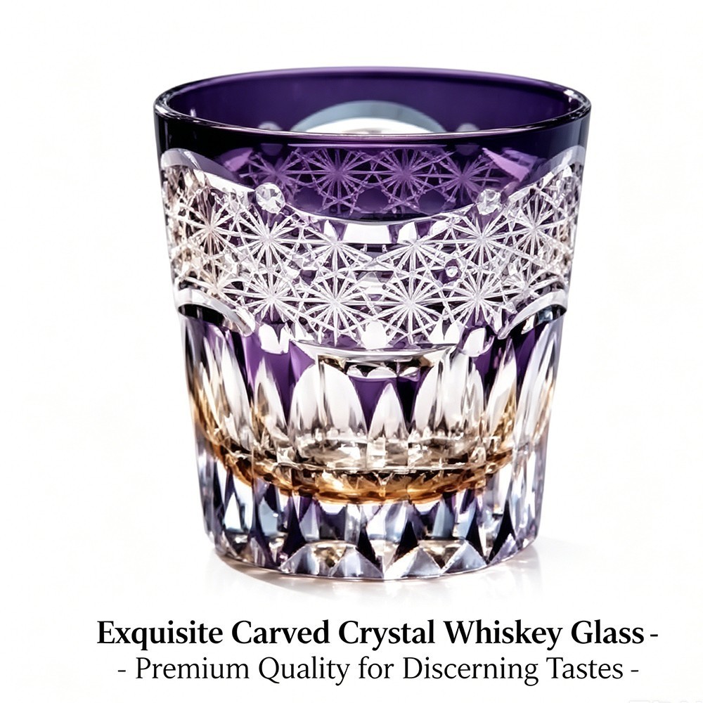 Kiriko Glass Hand Cut To Clear Whiskey Beer Water Crystal Glasses Purple -11oz