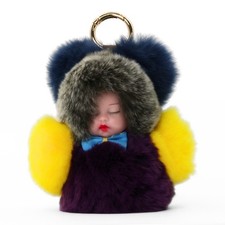 Cute Fuzzy Baby Doll Keychain Plush Bag Charm Pom Pom Fur Accessory Assorted