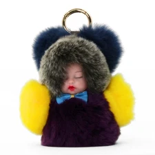 Cute Fuzzy Baby Doll Keychain | Plush Bag Charm Pom Pom Fur Accessory Assorted