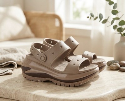 Crocs Mega Crush Sandal Classic Platform Clog Latte Womens Size 6