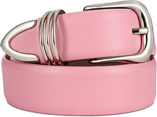 Women's Leather Belts with Gold Buckle Fashion Leather Waist Belt Elegant Ladies