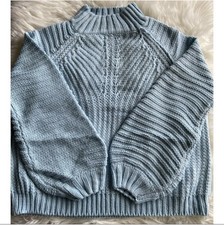 Sweater Size Small Raglan Sleeve Blue Mock Neck Cable Knit NWT Cozy Warm