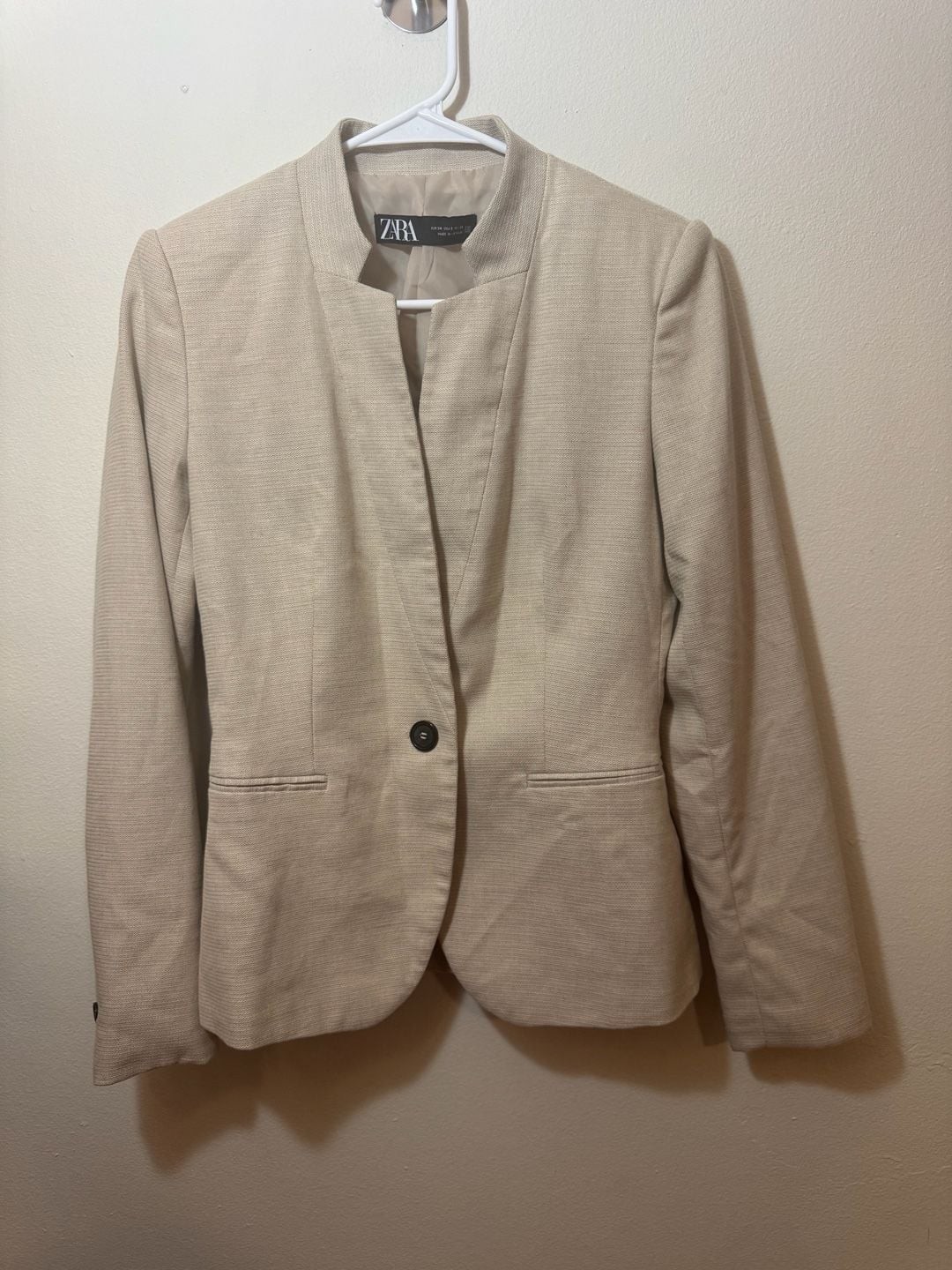 Zara Beige Textured Single Button Blazer, Women's… - image 5