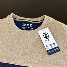 IZOD Advantage Performance Sweatshirt Mens Small Tan Colorblock Crewneck NWT