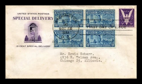 DR JIM STAMPS US COVER SPECIAL DELIVERY FDC SCOTT E17 BLOCK OF 4 HF CACHET