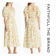 NWT Faithfull the Brand Loucetta Floral Print Midi Dress Sz. 12 White Yellow