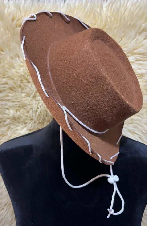 Child Brown Felt Cowboy Cowgirl Hat Western Ranch Costume VTG RETRO Look - Image 4 of 4