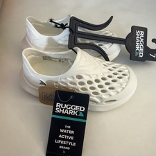 Rugged Shark Slip On Water Sneakers Kids Size 7 White, New Floatable, Washable