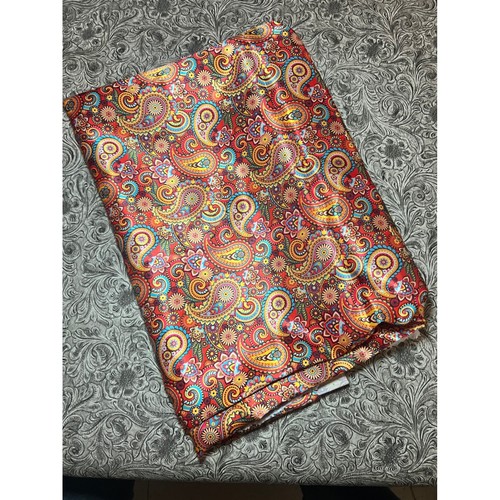 Paisley Satin Fabric Swatch Red Boho Floral  Sewing Craft Panels 60x70