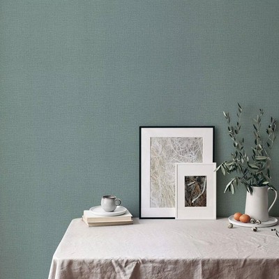 Erismann Opus Fabric Wallpaper Plain Ocean Green Dolce Linen Weave 10463-07