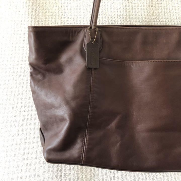 バッグ Vintage Coach Leather Tote Bag Brown Coach Vintage Leather Tote Bag Dark Brown 30cm x 50cm Excellent
