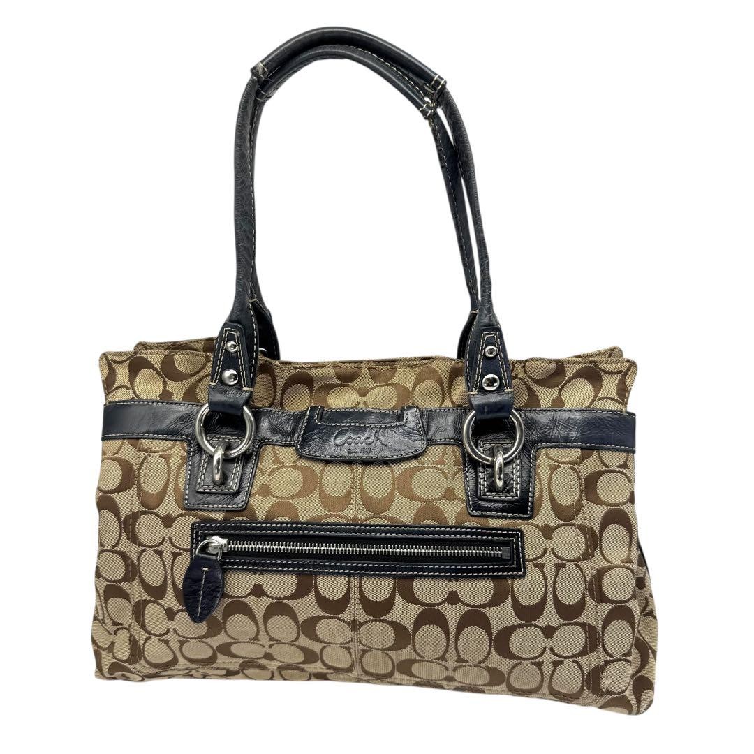 Coach Signature Beige Canvas Shoulder Tote Bag