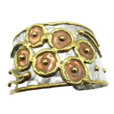 Brutalist Copper Silver and Brass Mixed Metal Cuff Bracelet Vintage