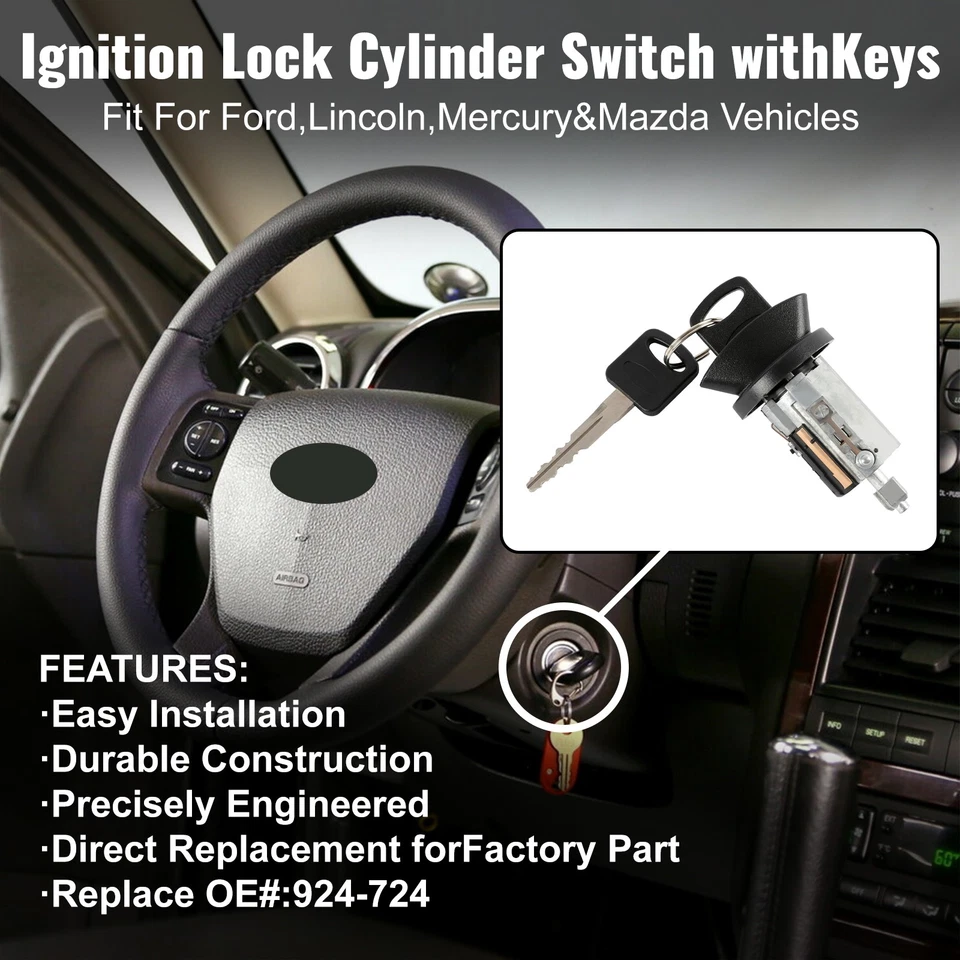 924-724 Ignition Switch Lock Cylinder w/ Keys Fits Ford F150 F250 F350 Ranger Foto 4 de 4