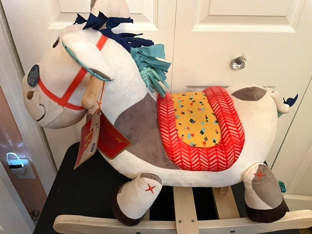 B. toys Rocking Horse Rodeo Rocker Spotty Hardwood Handles Clip-Clop Sound
