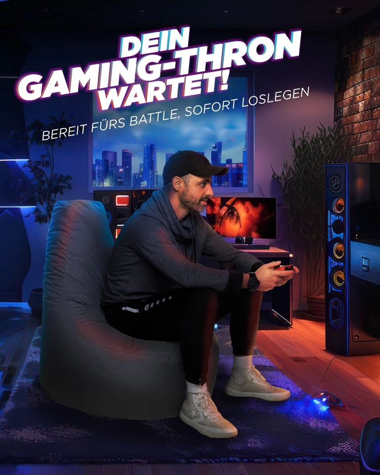 Patchhome Gamer Sitzsack Sitzkissen Beanbag  Player Lounge Sessel Kissen NEU - Bild 2 von 4