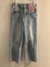 NWT YMI Girls Sz 12 Denim Medium Wash Tattoo Butterfly Design Adjustable Waist