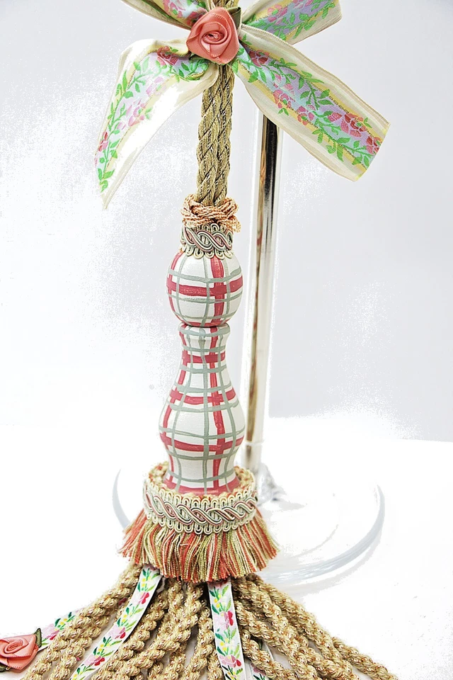 Cortina Corbata Rosas Rosa Cuadros Shabby Chic Decorativo Floral Lazo Tono Dorado Foto 3 de 4