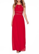 Quiz Berry Red Chiffon Keyhole Maxi Dress Size UK 6 DH014 QQ 18