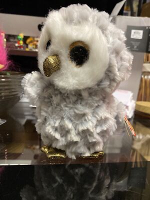 Ty Beanie Boos Owlette Silver/Gold/White Fluffy Snow Owl 6” Retired - Main Image