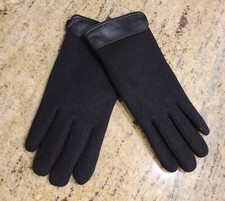 New Size L XL Black Wool Tight Knit Leather Wrist Velvet Lined 9.5" Gloves