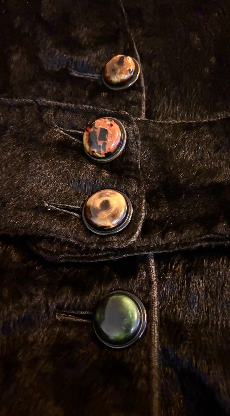 Rara giacca cappotto pelliccia pony nero anni 20 30 fodera seta bottoni celluloide