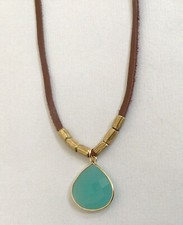 NEW Sundance Charm Necklace leather brown cord Chalcedony handmade artisan