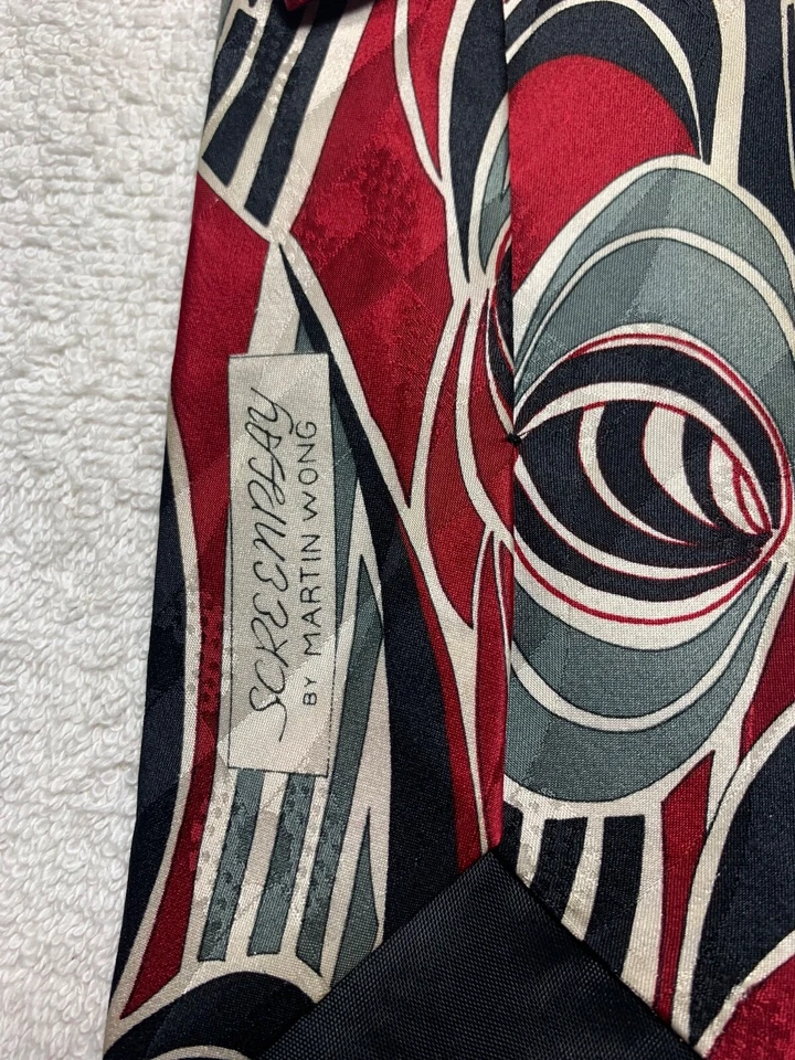 CORBATA MARTIN WONG HOMBRE ROJO GRIS NEGRO 4 X 58 Foto 4 de 4