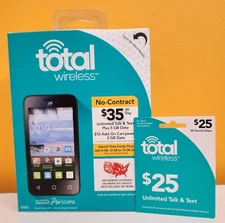 New Alcatel Onetouch Pixie Eclipse Total Wireless Black Cell Phone + $25 Card