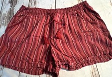 Briggs Women Shorts Size XXL Red Striped Linen Blend with Pockets Drawstring