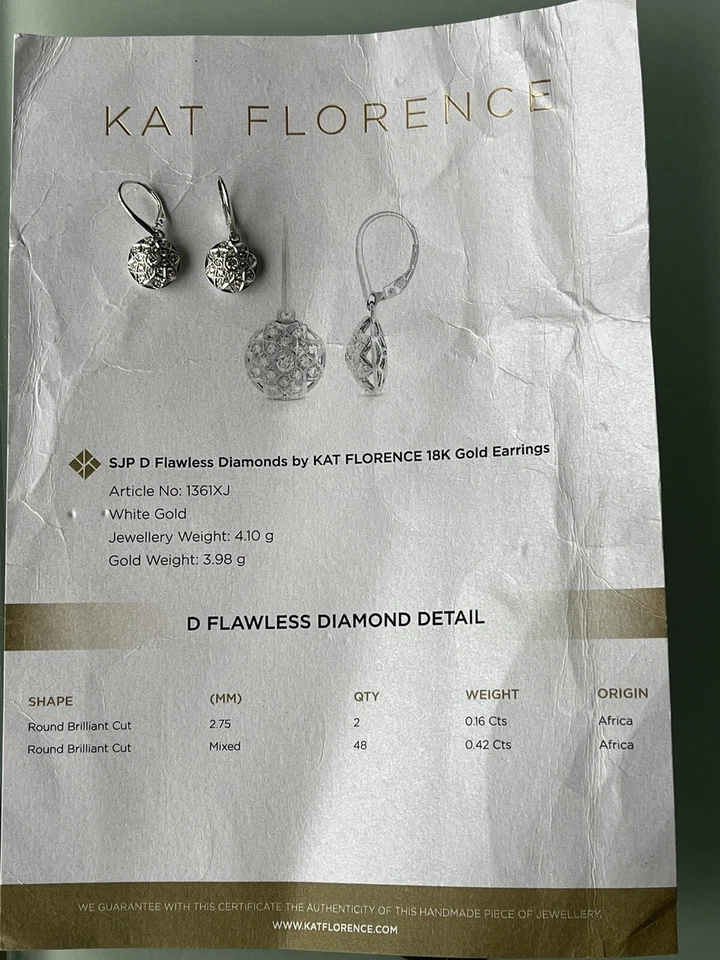 Kat Florence London 18k D Flawless Diamond Dangle Earrings. Foto 4 de 4