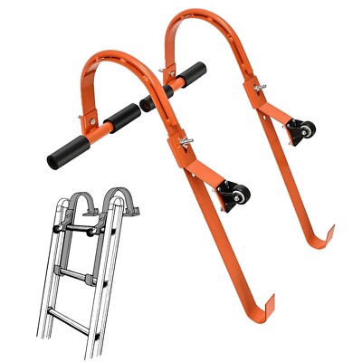 2 Pack Ladder Roof Hook Carbon Steel Extension 500lbs w/ Wheels Rubber Grip Top