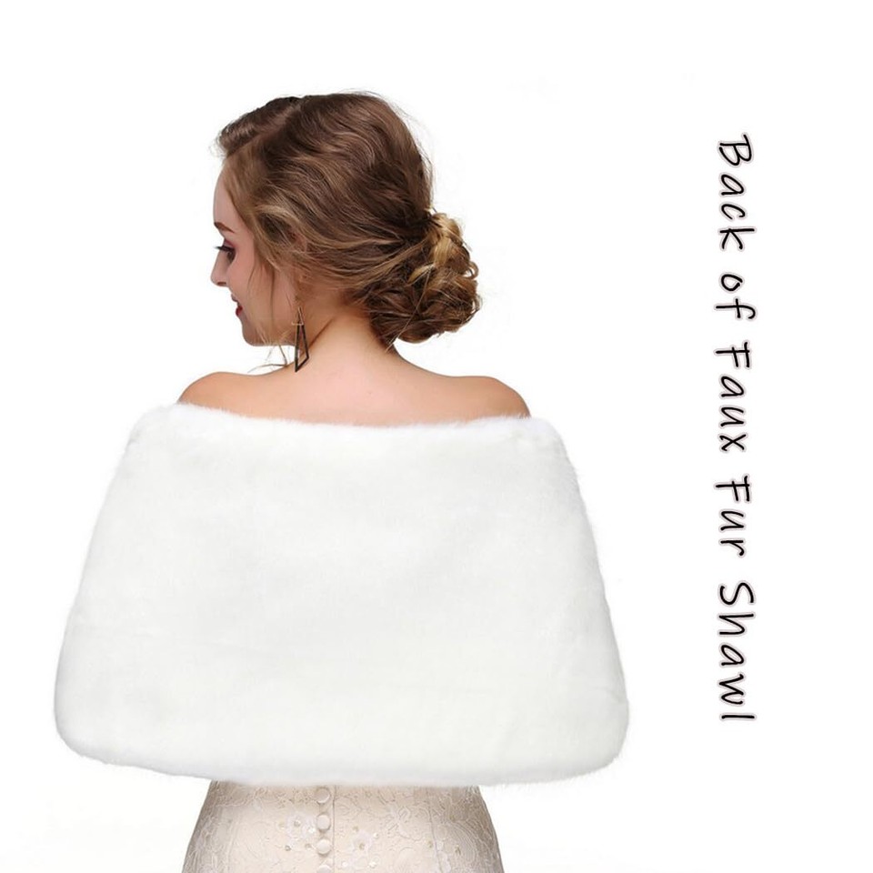Women’s Faux Fur Shawl and Wraps Bridal Wedding Fur Stole Ribbon Fur