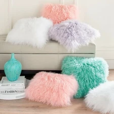 Brand New Beautiful White Mongolian Lamb Pillow Cover 18"*18 Home Decor Design