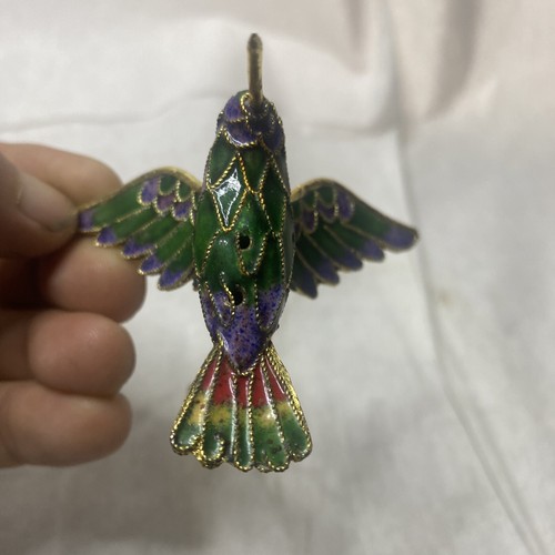 Vintage Cloisonne Hummingbird Christmas Ornament Enamel Metal Blue Green Lime - Picture 8 of 10