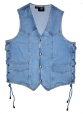 Mens Blue Denim Vest Concealed Carry 6 Pockets Removable Holster Side Laces