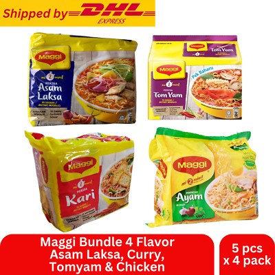Bundle 4 pack x 5 pcs - Maggi Instant Noodle Asam Laksa, Curry, Tomyam & Chicken
