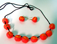 HALLOWEEN PUMPKIN NECKLACE ON LACE WITH MATCHING FISHHOOK DROP PUMPKIN EARRINGS