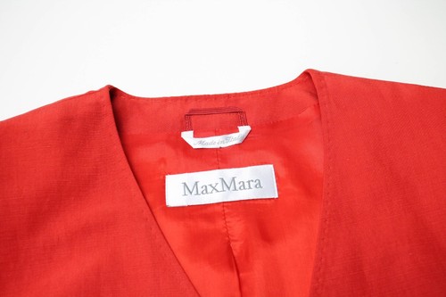 MAXMARA Blazer Women's USA 10 Red Button Up V-Neck 3/4 Sleeve Linen Silk Blend - Picture 5 of 10