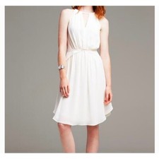 Banana Republic High Neck Sleeveless Flowy Chiffon Dress 8 Ivory Womens A-Line