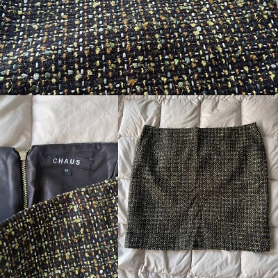 Chaus Skirt Womens 14 Green Gold Black Pencil Lined Back Zip Academia Prep
