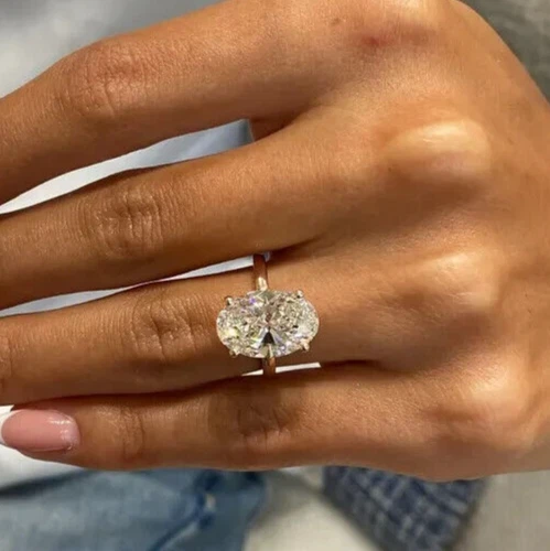 Сертифицированное IGI обручальное кольцо с одним бриллиантом овальной огранки 5 карат золото 14 карат - Изображение 2 из 4