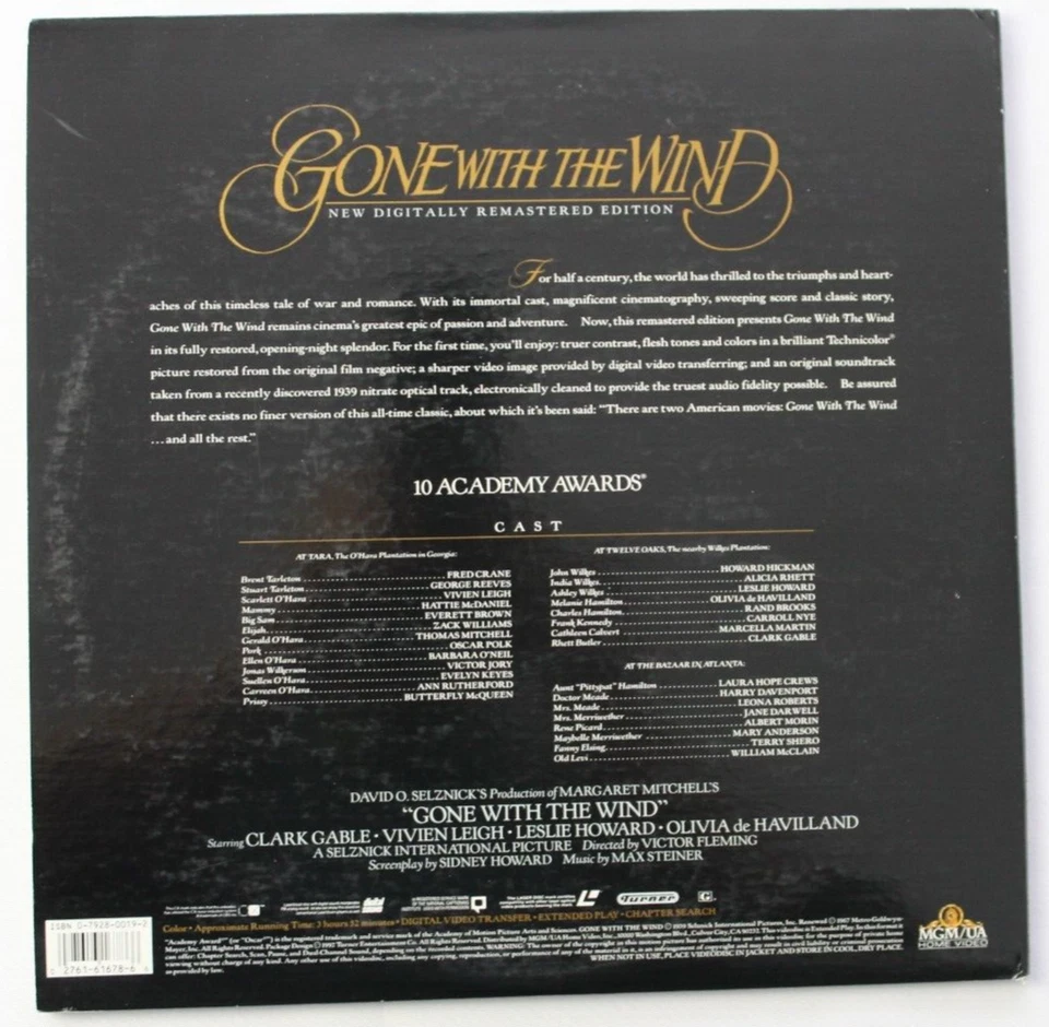GONE WITH THE WIND, REMASTERED EXTENDED PLAY EDITION (laserdisc) LD, 2 DISC SET - Image 3 of 3