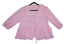 Pink Gingham Peplum Blouse – Size M