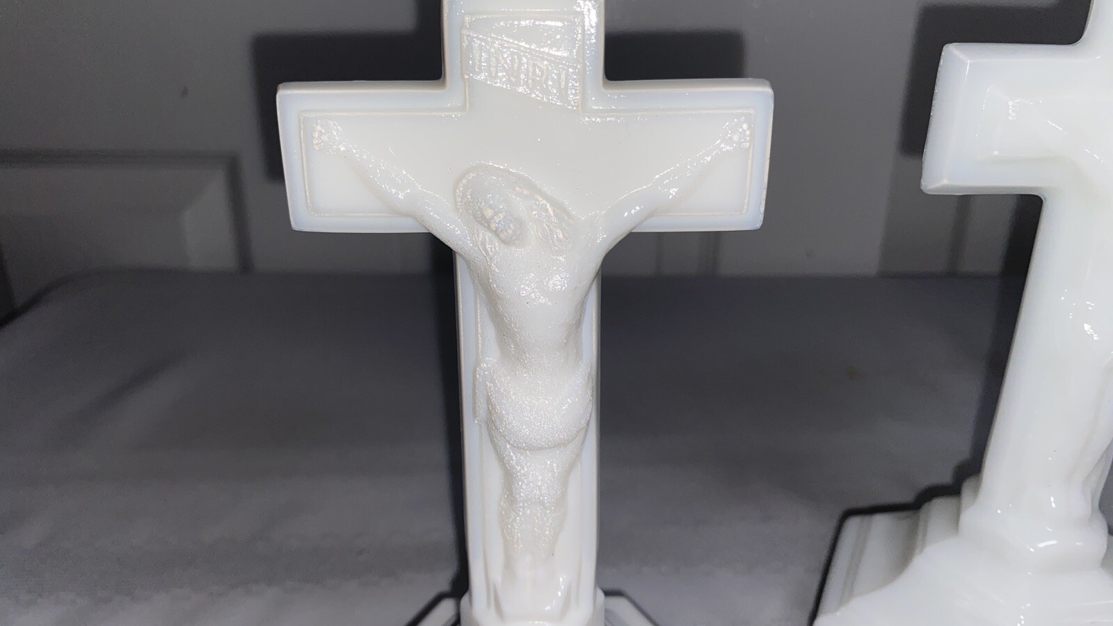 Milk Glass Crucifix Candle Holder Hexagonal Base Lot of 3 Vintage