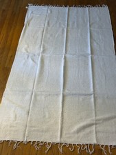 Mexican Serape Falza Fringed Blanket Beach Yoga 80" x 52" White 15