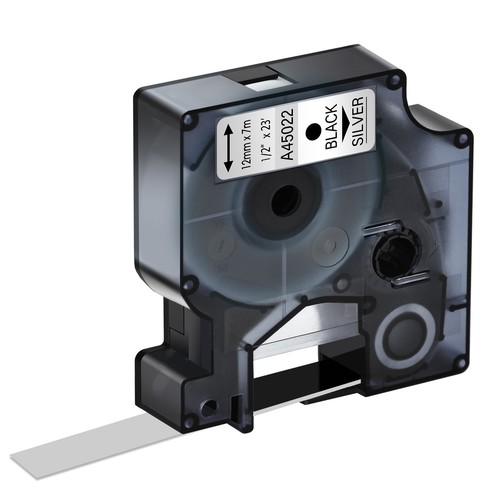 1×Noir sur Argent Ruban Étiquettes pour Dymo D1 45022 Labelmanager 160 12mm - Afbeelding 3 van 3